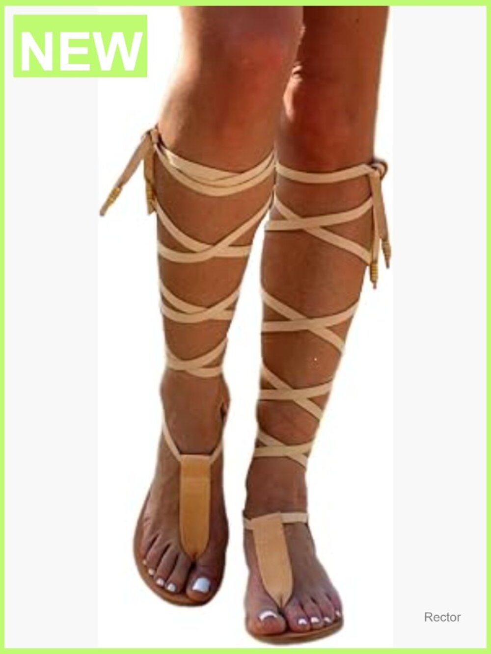 Women's Knee High Gladiator Sandals Strappy Lace Up Bohemian Flats